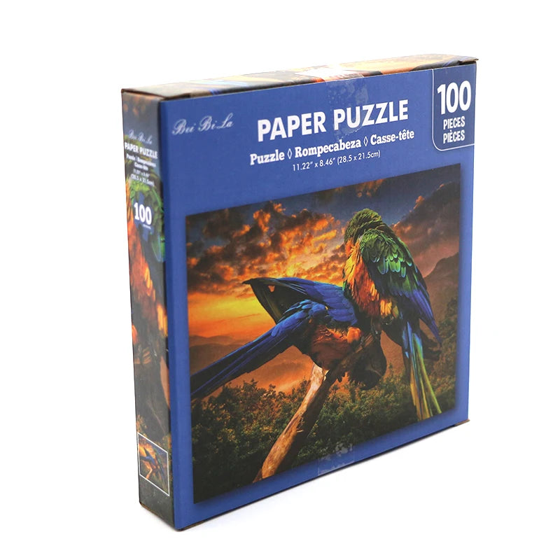 100 Pieces Jigsaw Puzzle Assembling Picture Cartoon Animals Parrot Decompression Puzzles Toy Educational Gifts