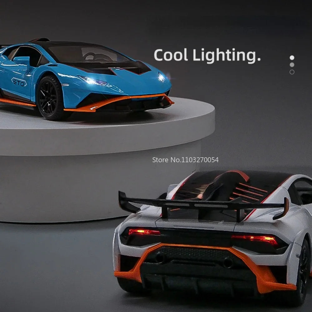 1/24 Scale Huracan STO 2021 Alloy Model Sport Car Toy Diecast Metal With Pull Back Sound light Vehicle for Kids Gifts Collection