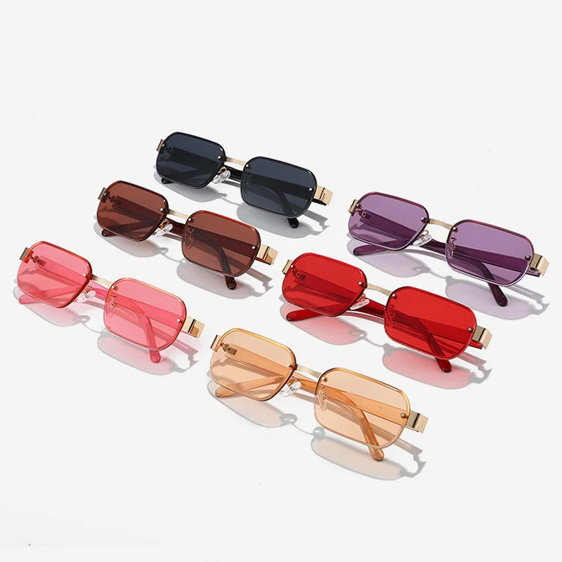 JNPCXI New Fashion Rimless Square Sunglasses Women UV400 Retro Rivets Clear Ocean Purple Lens Eyewear Men Sun Glasses Shades