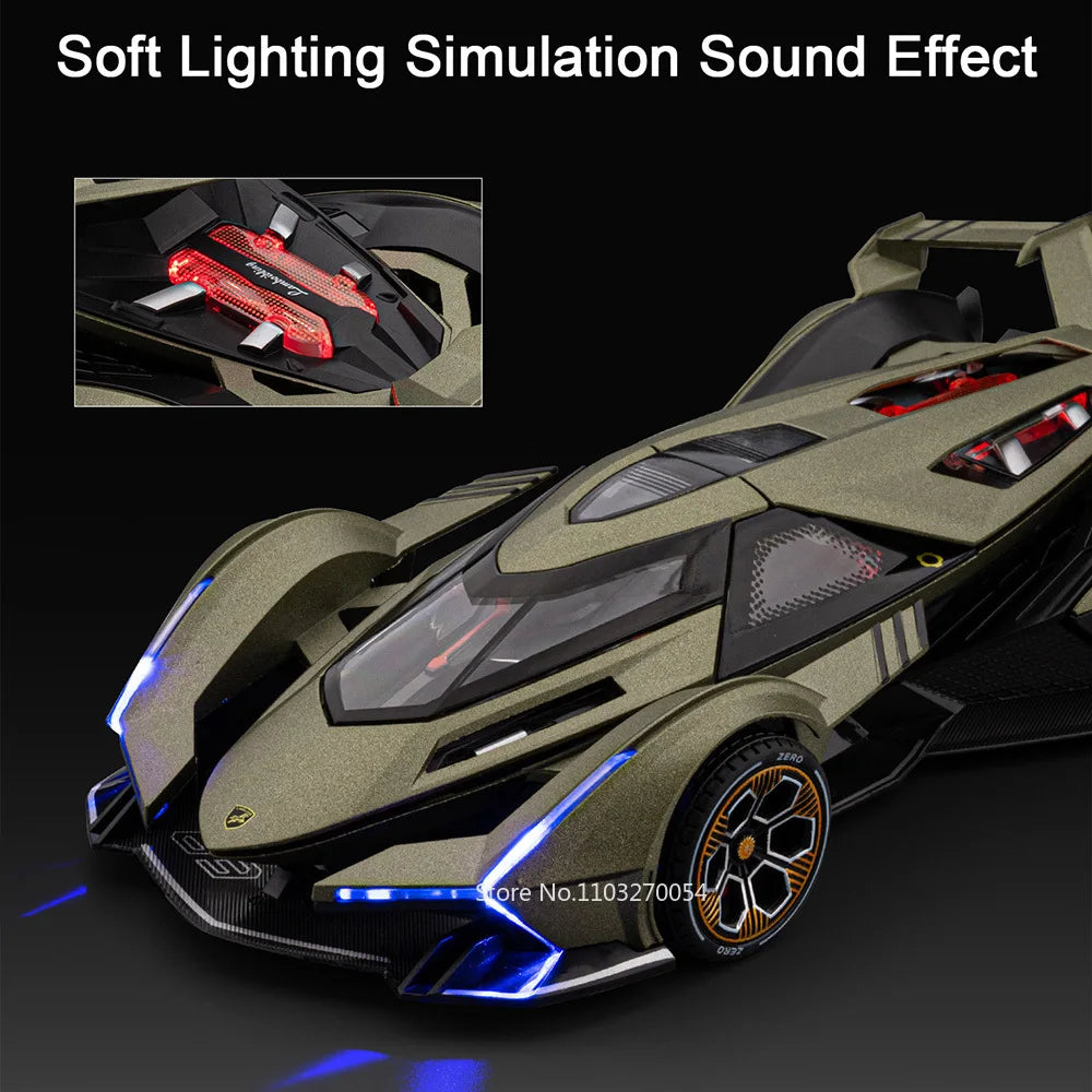 1:24 Lambor V12 SVJ63 Miniature Model Toys Diecast Alloy Car Sound Light Pull Back Doors Opened Sportscar Christmas Gift for Kid