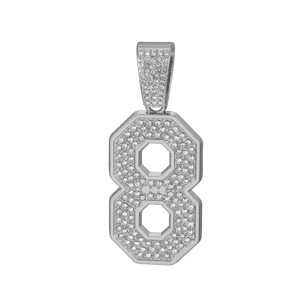 Men's Hip Hop Number 8 Pendant Necklace With 13mm Crystal Cuban Chain Luxury Lucky Number Necklaces for Men Jewelry Gift for Him