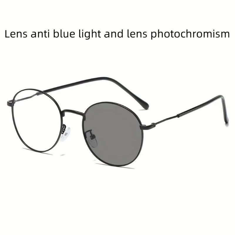 1pc New Metal Eyeglass Frames for Men'S And Women'S with Photochromic Lenses Can Block Blue Light
