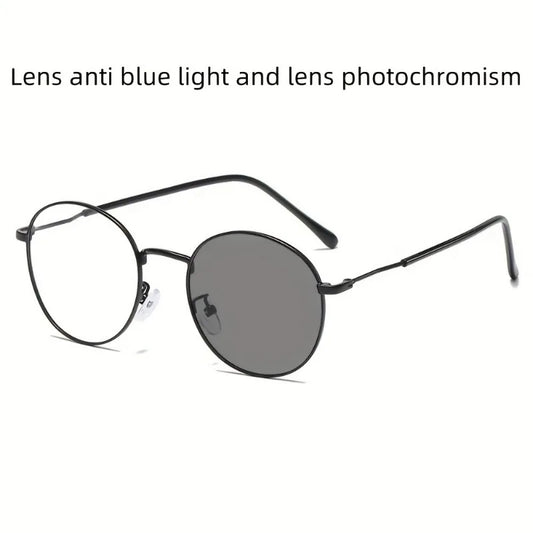 1pc New Metal Eyeglass Frames for Men'S And Women'S with Photochromic Lenses Can Block Blue Light