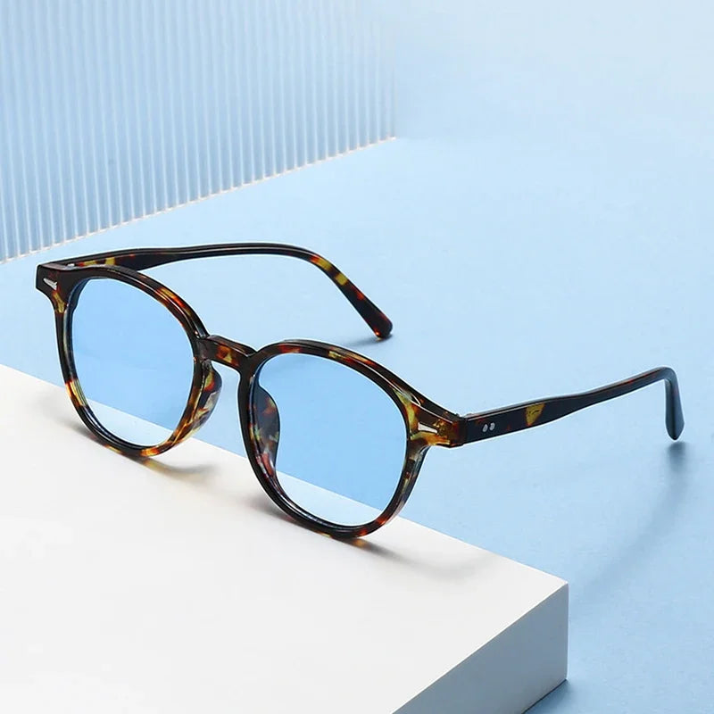 JNPCXI Vintage Round Rivets Punk Sunglasses Women Leopard Blue Shades UV400 Fashion Clear Ocean Lens Men Sun Glasses