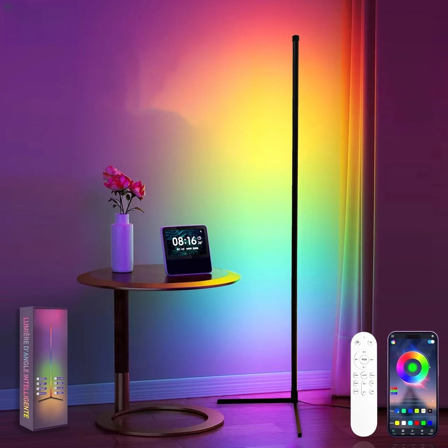 RGB LED smart modern floor lamp music sync 16 million DIY color change for rooms