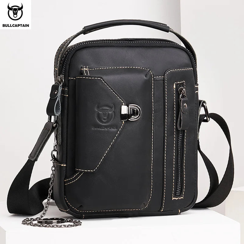 BULLCAPTAIN Men's Genuine Leather Crossbody Bag Suitable for 7.9-inch iPad High Quality Men's Bag Mini Business Shoulder Bag
