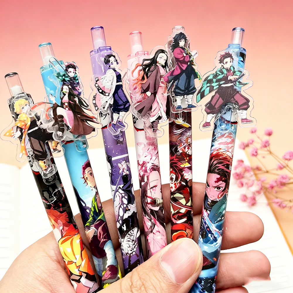 6pcs Kawaii 0.5mm Black Gel Pens Set Cute Cartoon Anime School Office Supplies Gifts
