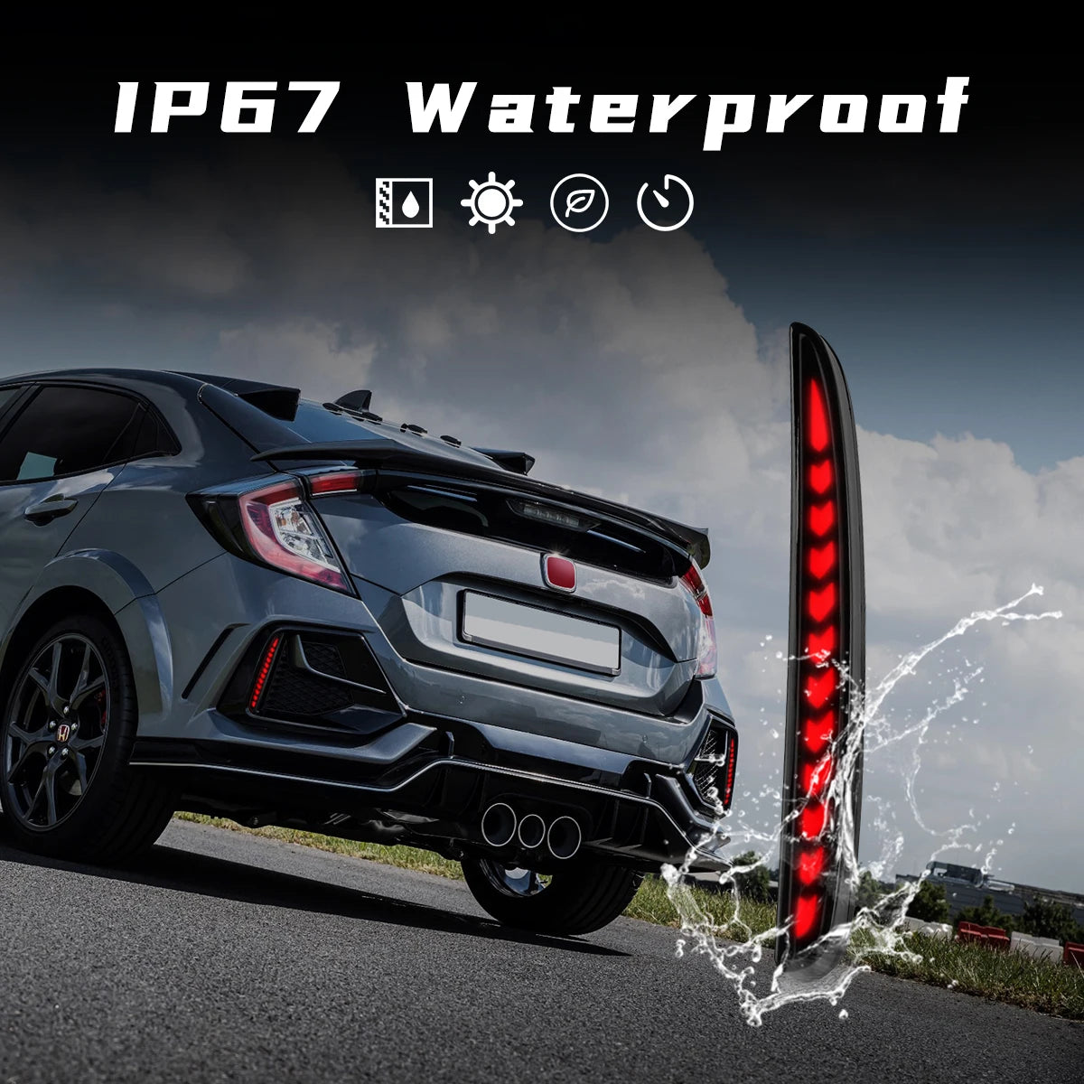 For Honda Civic Type-R Sl Hatchback 2016 2017 2018 2019 2020 LED Rear Bumper Reflector Lights Brake Dynamic Turn Signal Lamps
