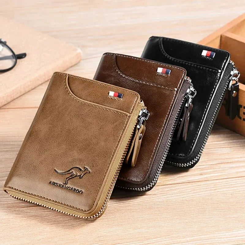 Mens Leather Wallet RFID Card Holder Business Zipper Purse Luxury Secure Wallet
