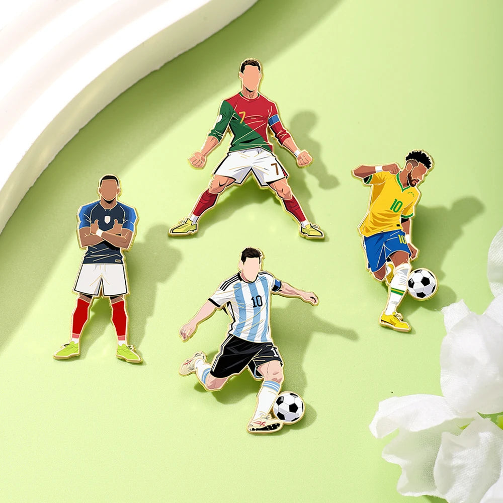4 PCS 7th Football Player Enamel Brooch  Goalkeeper Creative Design Sport Metal Badge Clothe Punk Lapel Pin Jewelry Friend Gift
