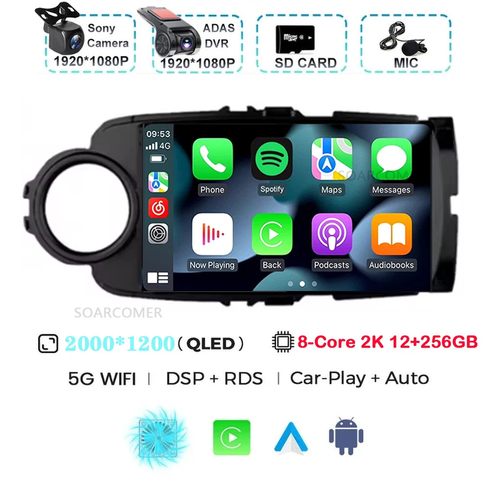 Android 15 For Toyota Yaris 2011 - 2017 Multimedia Player Carplay Auto Car Radio GPS video Qualcomm Snapdragon DSP WiFi+4G DVD