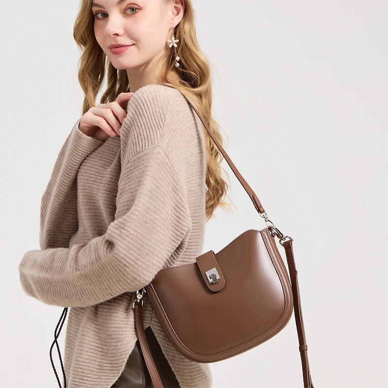 Women's fashion cowhide Genuine Leather Crossbody Handbag Female Vintage Underarm Shoulder Bag luxury designer Messenger Bag