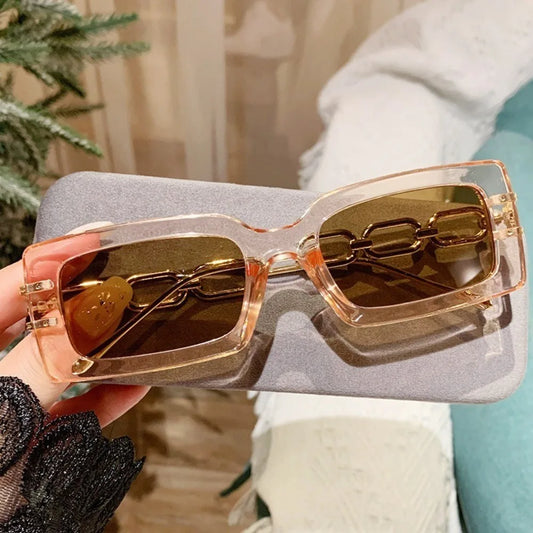 Personality Hip-hop Metal Chain Sunglasses Fashion Polygon Small Frame Street Photo Sunglasses Square Models for Women