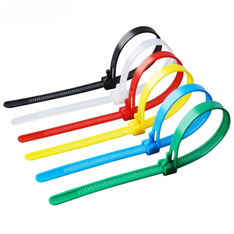 100pcs Plastic Reusable Cable Zip Ties 4/5*200 Releasable Nylon May Loose Slipknot 7.9 Inch Recycle Detachable Bundle
