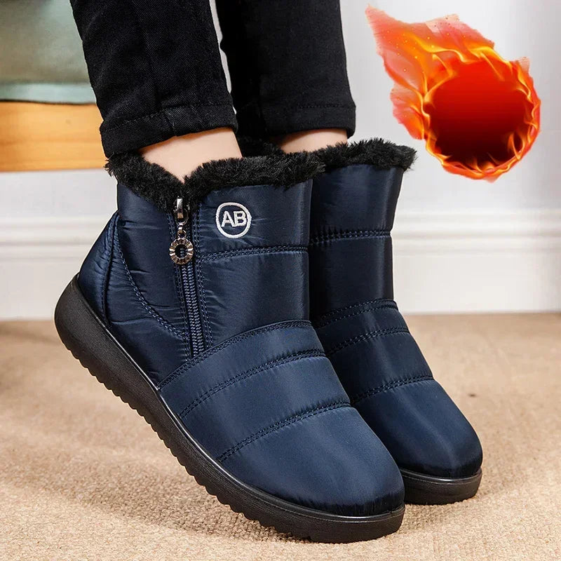 Warm Thick Plush Winter Ankle Boots for Women 2025 Zip Non Slip Waterproof Snow Boots Woman Soft Sole Cotton Shoes Plus Size 44