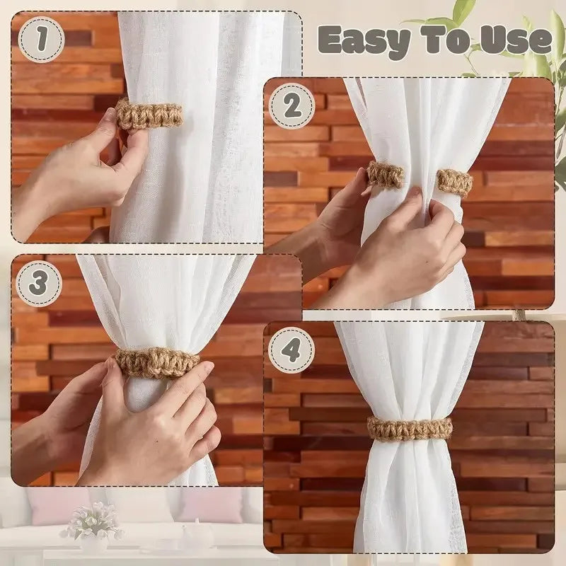 2pcs Handwoven Linen Curtain Tiebacks - Boho Style, Adjustable Rope Holdbacks for Drapes, Comfortable Everyday Living Accessory
