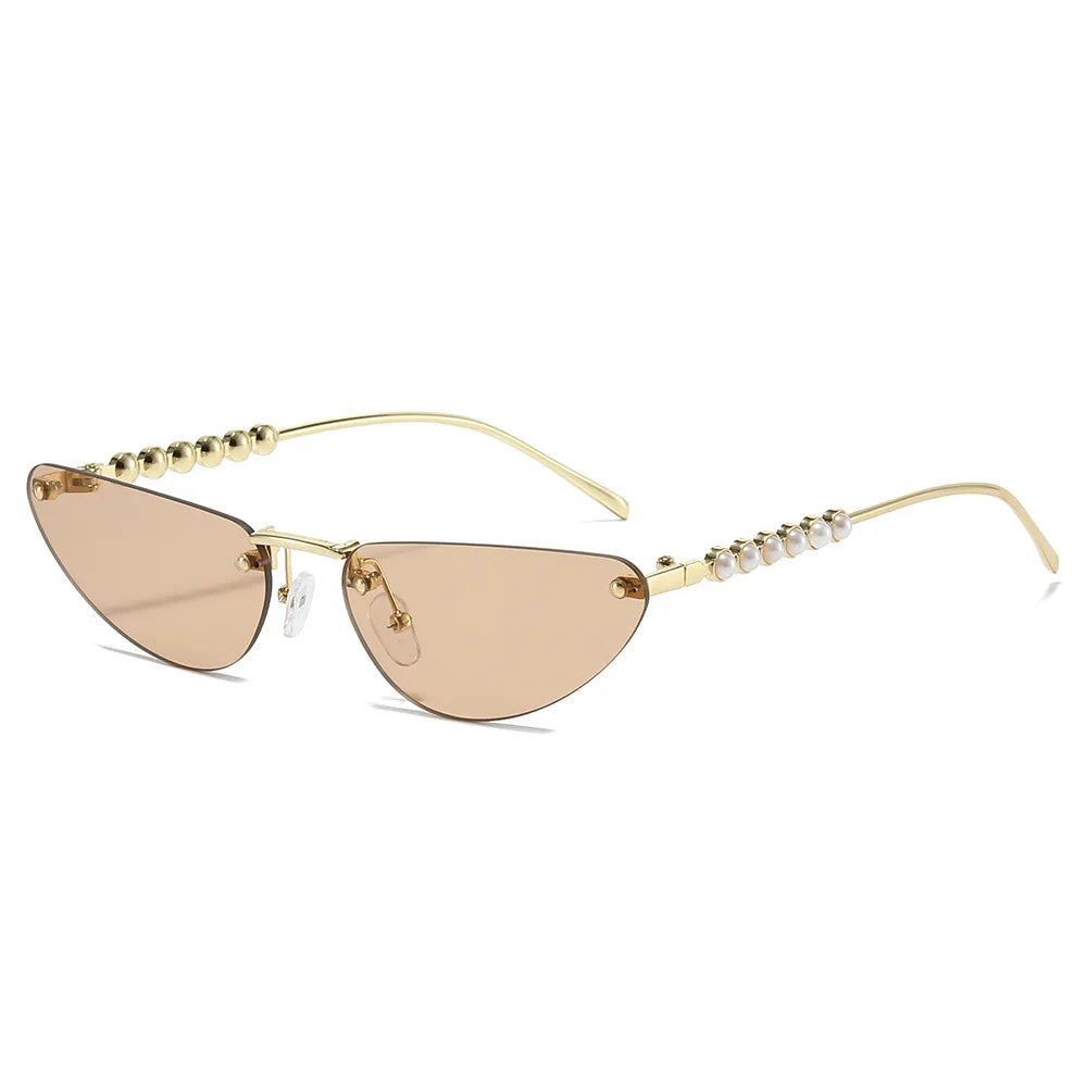 JNPCXI New Diamond Cat Eye Sunglasses Rimless Women Luxury Rhinestone Sun Glasses Men Gradient Shades UV400