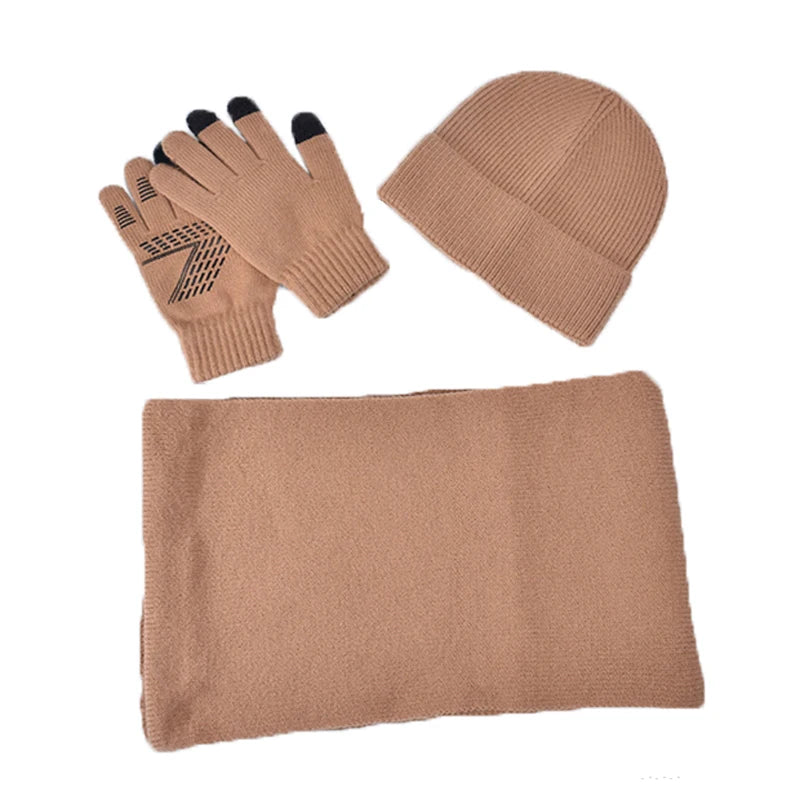 Xinbaoguan 100% acrylic 8396 winter hat, gloves, scarf, warm set, men's and women's outdoor ear protection, knitted wool hat
