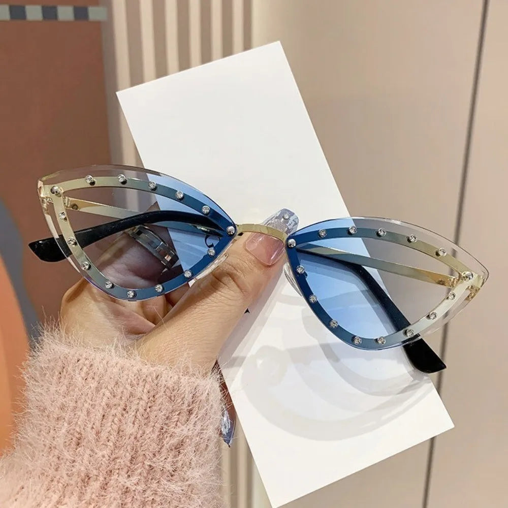 Y2K Spicy Girl Fashion Cat Eye Set with Diamond High Grade Sunglasses European and American Personalized Outdoor Party Trendy Wo