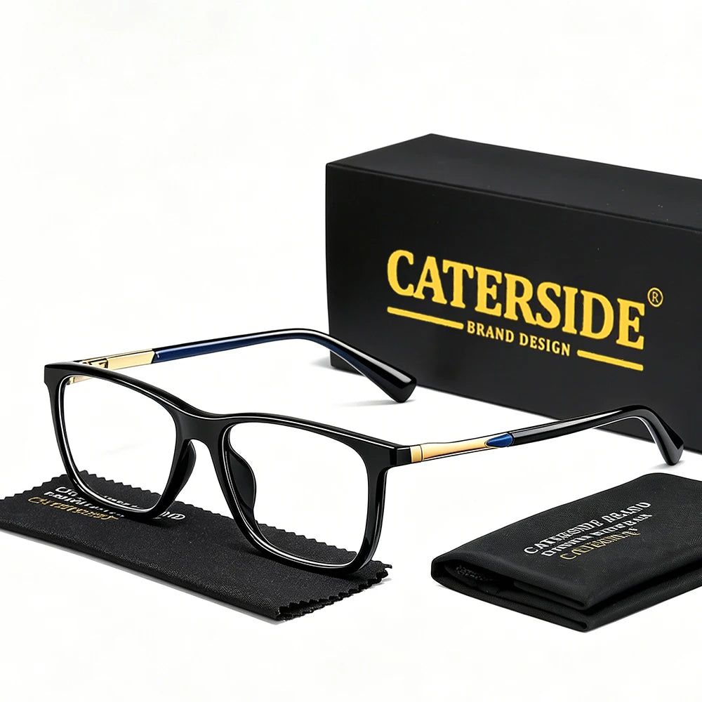 CATERSIDE Men's Tr90 Anti Blue Light Glasses Square Frame Glasses Classic Spring Leg Glasses Women's Computer Protective Glasses