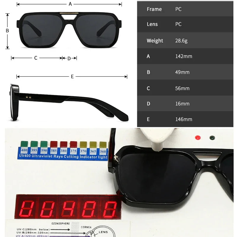 JNPCXI Fashion Double Bridges Square Sunglasses Women Retro Rivets Green Leopard Shades UV400 Men Outdoor Gradient Sun Glasses