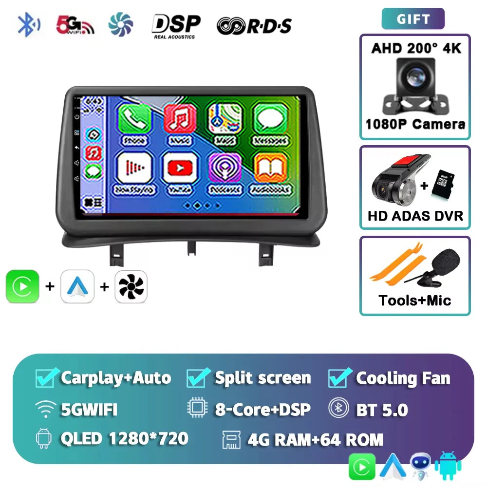 Android 15 Car Radio for Renault Clio 3 2005-2014 Wireless CarPlay Android Auto 4G Multimedia Player Navigation GPS 2din Autorad