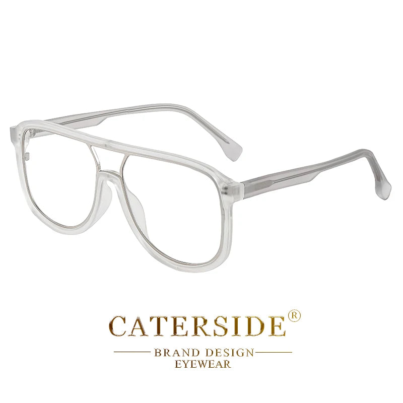 CATERSIDE Anti Blue Light Glasses for Men Retro Large TR+Metal Frame Women Eyeglass Flat Top Double Bridge Punk Brand Eyewear