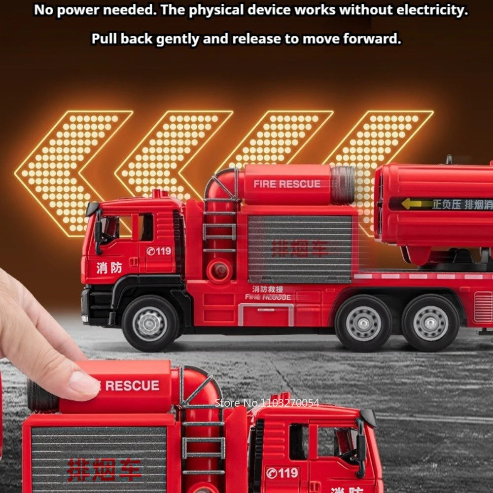 1:50 Spray Fire Truck Alloy Diecast Model Toys Car One Click Water Spray Sound Light Pull Back Removable Pipeline Cars Kids Gift
