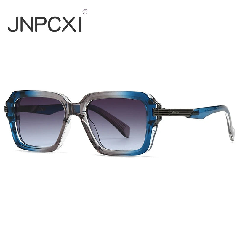 JNPCXI Retro Square Men Double Color Sunglasses Fashion Rivets Women Blue Gradient Shades UV400 Trending Punk Sun Glasses