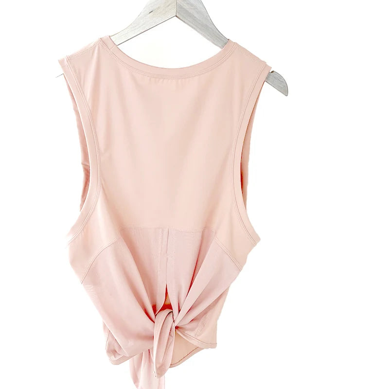 Women Open Back Tie Knot Yoga Tank Sleeveless Quick Dry Nylon Spandex Workout Crop Vest Gym Breathable Sport Fitness Top
