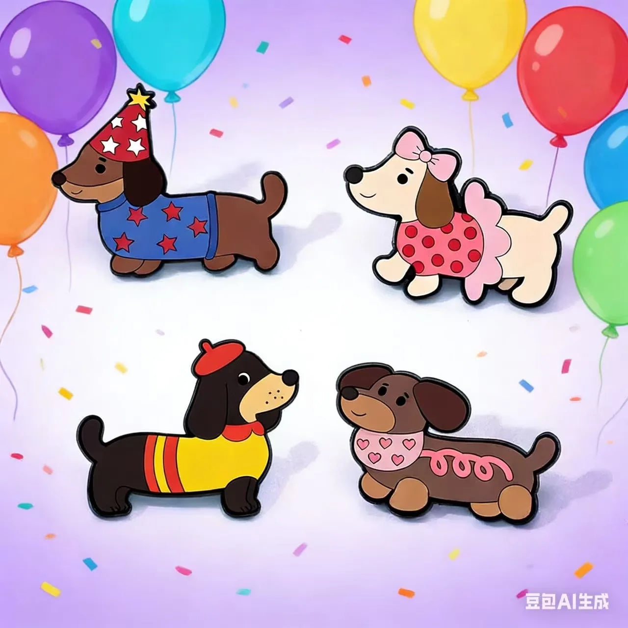 4pcs Cute Dachshund Cartoon Enamel Pin - Lapel Brooch Badge for Backpack/Clothing Animal Themed Jewelry Gift for Dog Lovers