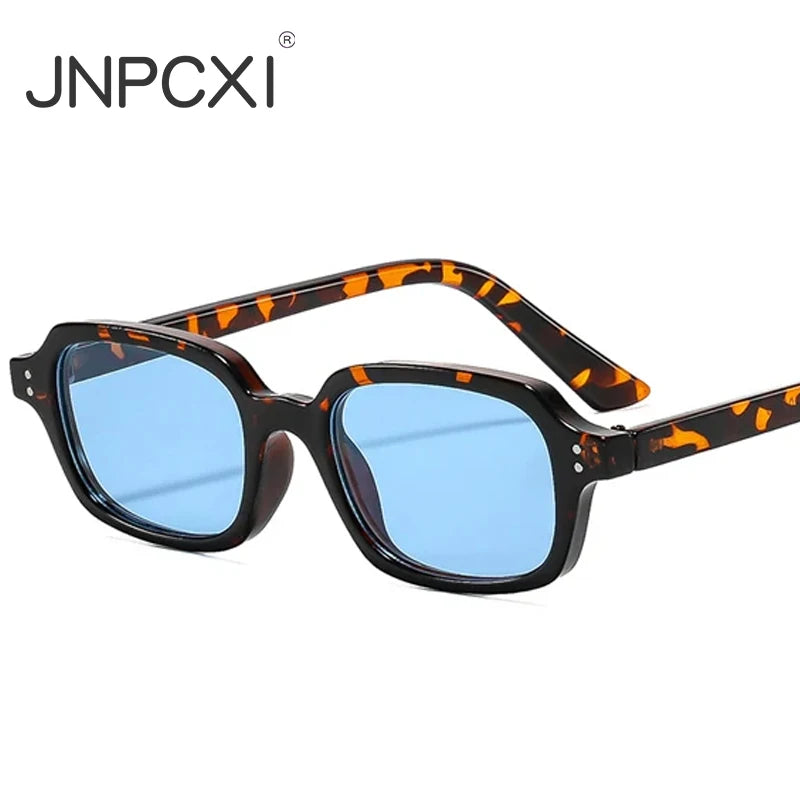 JNPCXI New Vintage Square Rivets Men Sunglasses Fashion Leopard Blue UV400 Women Trending Gradient Sun Glasses