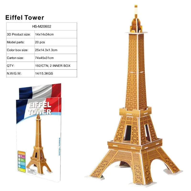 3D World-famous Architectural Puzzle Big Ben Pisa Tower White House Kindergarden Toy Children Classroom Handmade Gifts Jigsaw