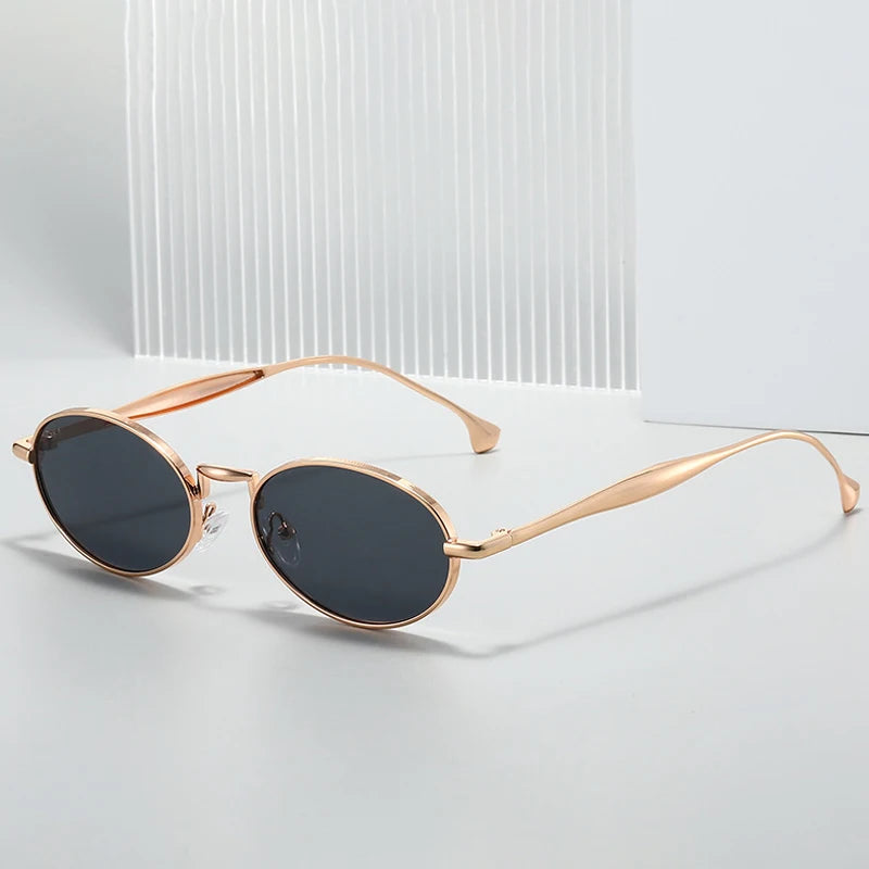 JNPCXI New Vintage Metal Small Oval Punk Women Sunglasses Fashion Silver Red Men Gradient Shades UV400
