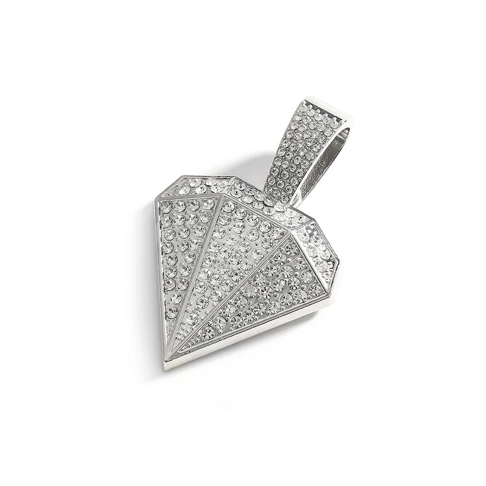 Men's Hip Hop Fashion Bling Big Triangle Pendant Necklace,With 4mm Rhinestone Tennis Chain Diamond Shape Necklaces Charm Jewelry