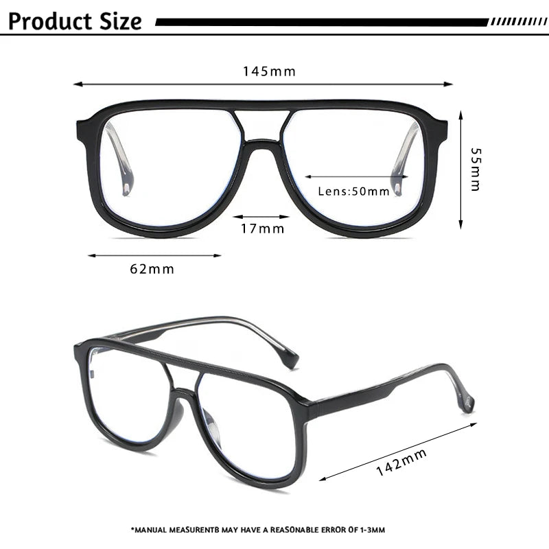 CATERSIDE Anti Blue Light Glasses for Men Retro Large TR+Metal Frame Women Eyeglass Flat Top Double Bridge Punk Brand Eyewear