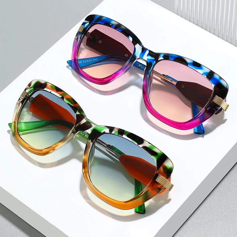 JNPCXI New Fashion Cat Eye Women Sunglasses Retro Green Colorful Gradient Shades UV400 Men Trending Sun Glasses