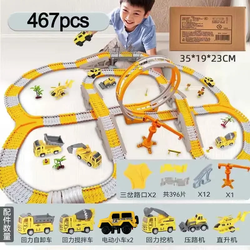 137-467pcs Children Electric Track Toy Car Engineering Car Kids Educational Toys