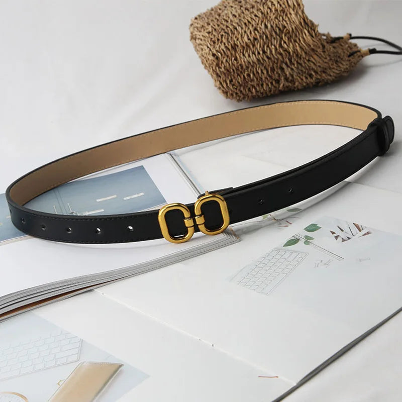 Women Fashion PU Leather Belt , Designer Metal Buckle, Waist Strap, Female Pants