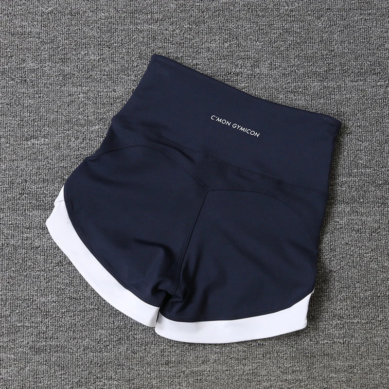 2024 New Color Contrast High Waist Sports Shorts Tight Elastic Peach Hip Training Fitness Yoga Hot Pants