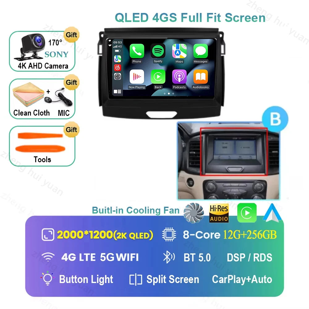 Android 16 CarPlay Auto For Ford Ranger 2015 - 2022 Car Radio Multimedia navigation video DVD Autoradio Stereo 2din 4G