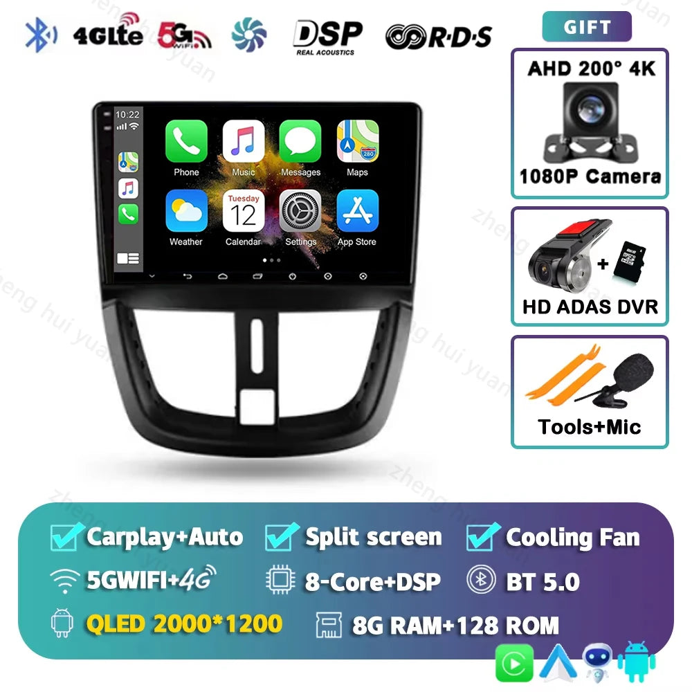 For Peugeot 207 2006 - 2015 Android 15 12+256GB CarPlay Auto Car Radio Multimedia Video Player GPS stereo Head Unit 4G WIFI RDS