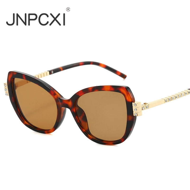 JNPCXI New Cat Eye Sunglasses for Women Luxury Diamond Temple Designer Ins Hot Popular Fashion Shades Female UV400 Glasses