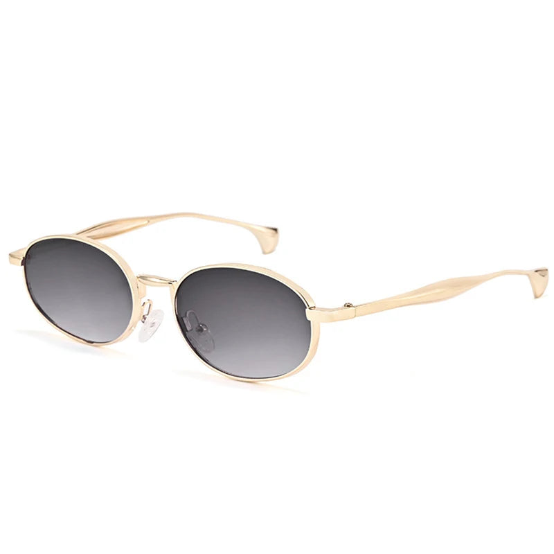 JNPCXI New Vintage Metal Small Oval Punk Women Sunglasses Fashion Green Gradient Shades UV400