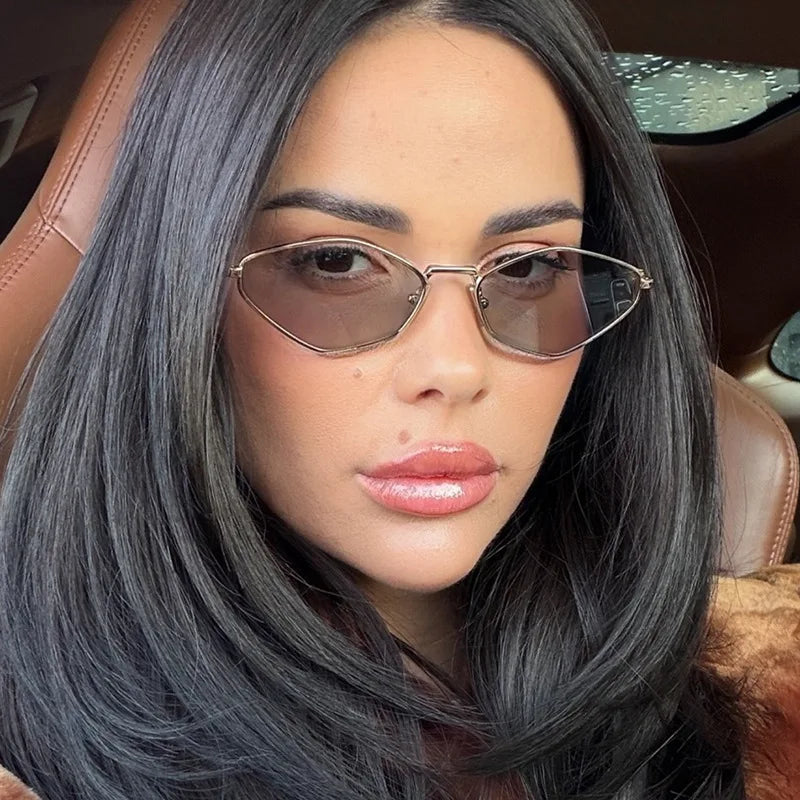 JNPCXI New Retro Metal Small Cat Eye Polygon Women Sunglasses Gradient Silver Shades UV400 Fashion Men Sun Glasses