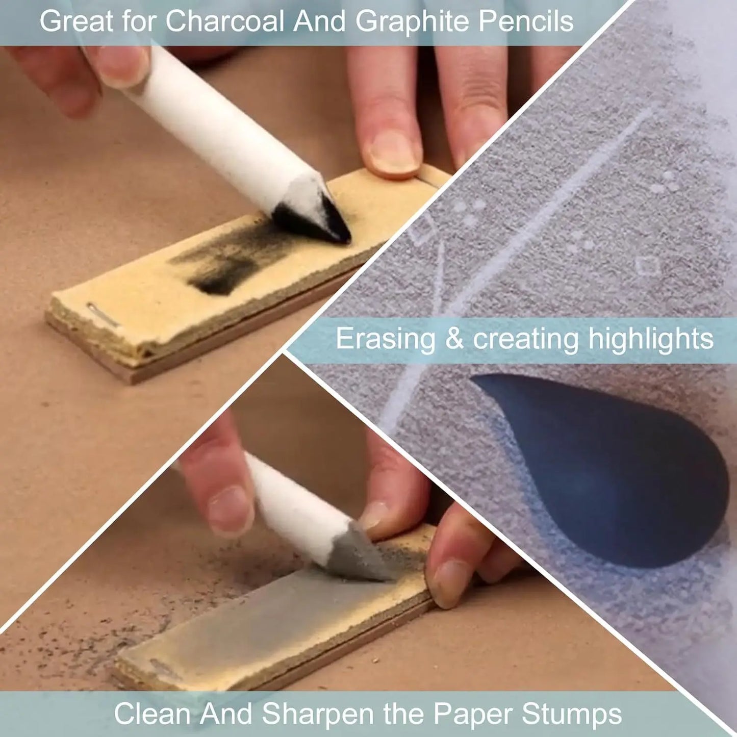 Blending Stumps and Tortillions Paper Art Blenders Sandpaper Pencil Sharpener Pointer for Artist Charcoal Sketch Drawing Tools