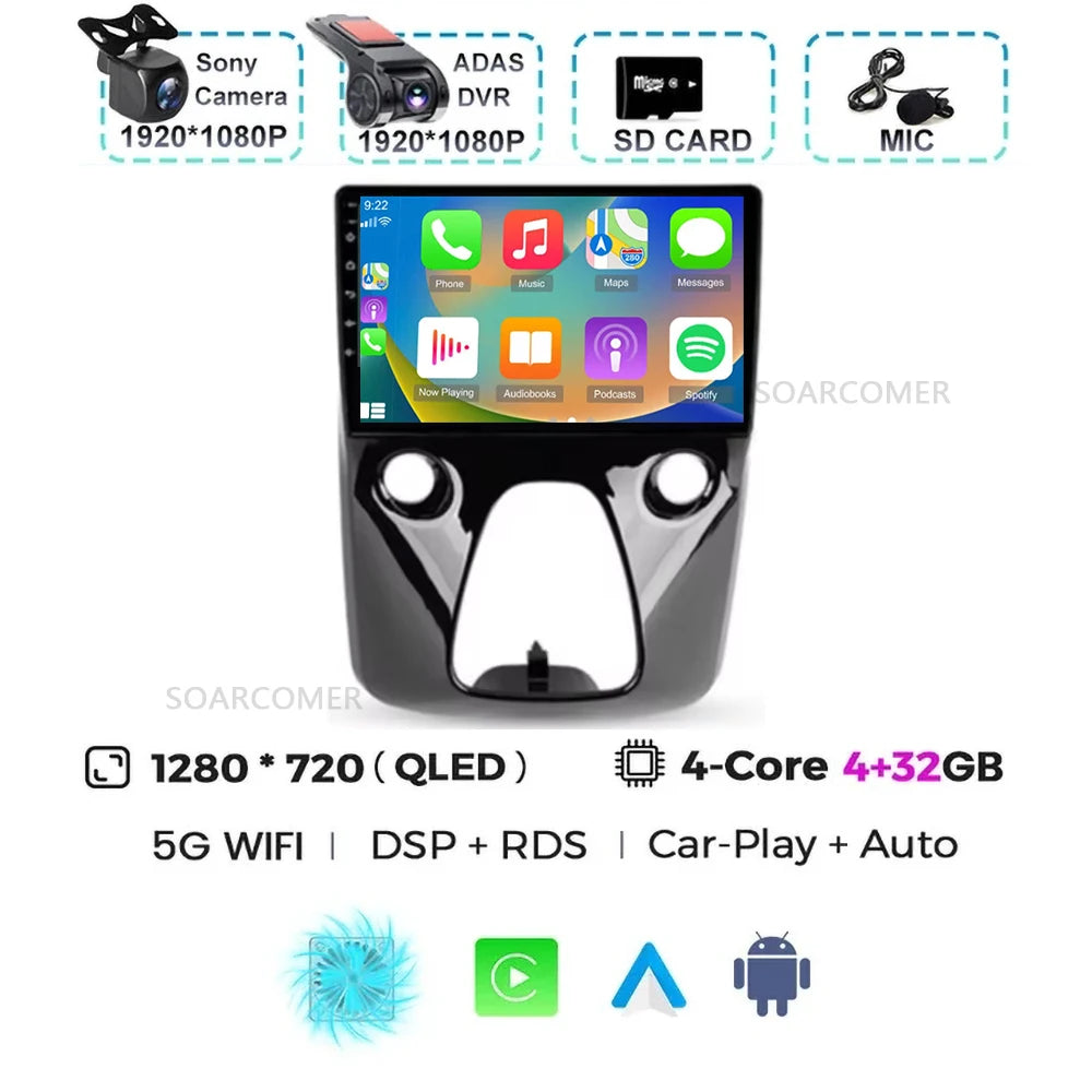 Android 15 For Peugeot 108 Toyota Aygo B40 2013-2021 Citroen C1 2K QLED Android Car Radio Multimedia Video Player GPS 4G stereo