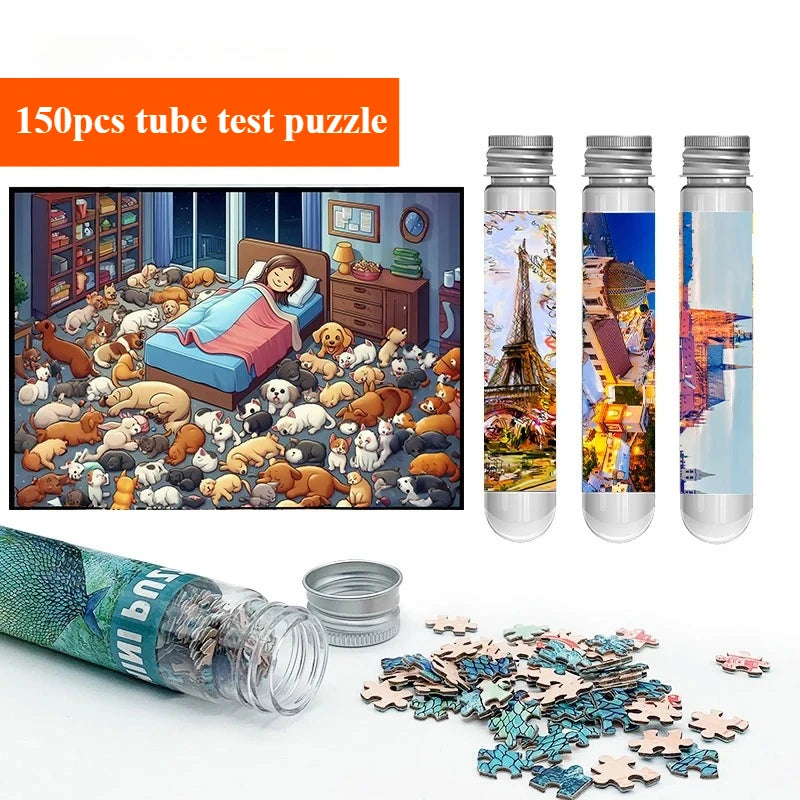 150-Piece Mini Jigsaw Puzzles 10x15cm - Animals, Landscapes & Cartoon Designs for Adults, Family Fun Activity Travel  Gift