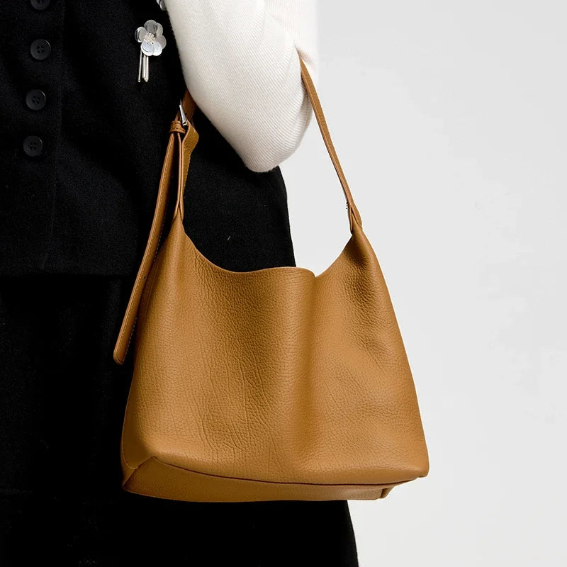 Women's Cowhide Genuine Leather Underarm Bags Female Retro Top grain leather Shoulder Bag Ladies Luxury Designer Handbags