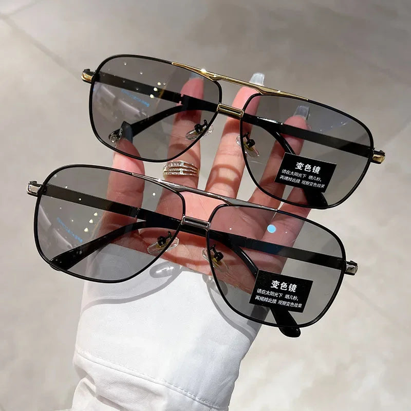 2PCS Polarized Sunglasses Men's Square Double Beam Sunshade Driver's Driving  Fishing Color Changing Day and Night Dual-use